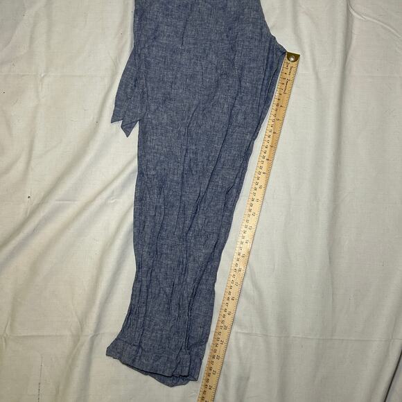 Zara Womens XS Linen crop elastic waist pants Blue Chambray Pull On - Picture 6 of 9